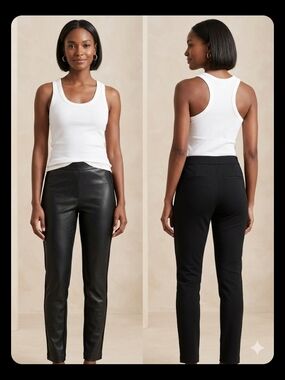 Sleek Black  front Faux-Leather Ankle Pants - Women's15 inch wide